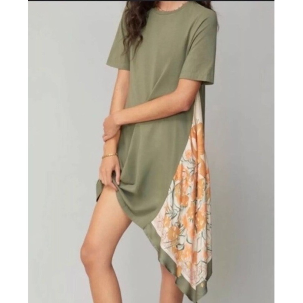 Tiny By Anthropologie Giulia Dress Womens  Green Asymmetrical Floral Panel Boho‎